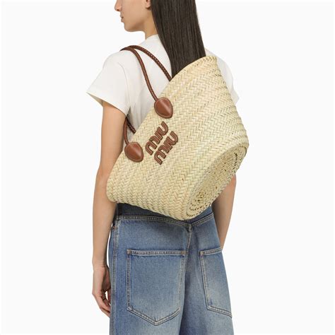 Shopper Small in paglia con logo in Beige 